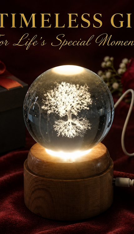 Tree of Life Crystal Ball 8cm LED Night Light Rotating Base USB Warm White