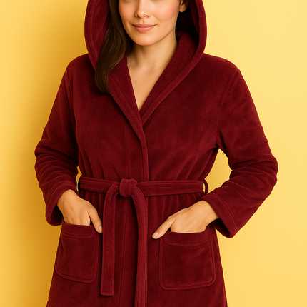L/XL Burgundy Unisex Cotton Terry Bathrobe Gown Soft Spa Towel Robe Men Women