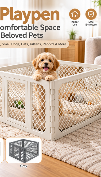 4 Panel Puppy Dog Playpen Plastic Mesh Pet Fence Indoor Cat Rabbit Enclosure