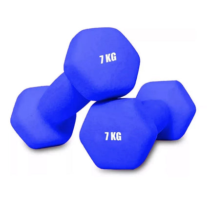 Neoprene Dumbbells 7KG x 2 Weights Iron Hand Aerobic Workout Fitness Gym Blue