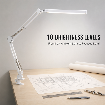 LED Metal Desk Lamp with Clamp USB 3 Colour Modes 10 Brightness Levels Swing Arm