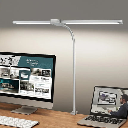 LED Desk Lamp with Clamp Double Dual Head Table Reading Craft Office Home Light