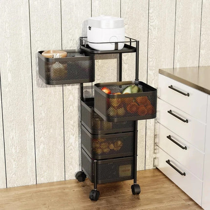 Rotating Storage Rack Trolley Cart Kitchen Bathroom Organizer Vegetable Shelf