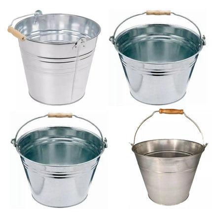 TRADITIONAL GALVANISED STRONG STEEL METAL BUCKET WITH WOODEN HANDLE 9L To 18L
