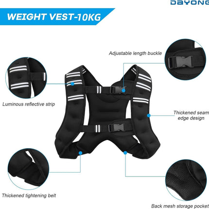 Weighted Vest 5kg 10kg Adjustable Fitness Training Running Jogging Gym Workout