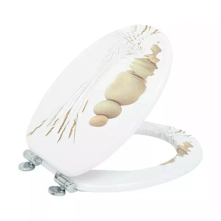 18" Universal Toilet Seat MDF Wooden Bathroom WC Easy Fit + Fittings Novelty