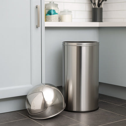 50L Stainless Steel Trash Bin Cylindrical Waste Can Swing Lid Indoor Outdoot