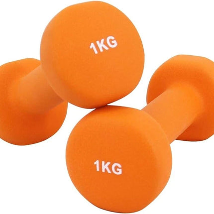 1KG x 2 Neoprene Dumbbells Iron Hand Weights Aerobic Workout Fitness Gym Orange