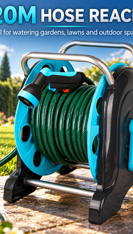 Garden Hose Reel Cart with 1/2in 20M Hose Portable Trolley Spray Nozzle Outdoor