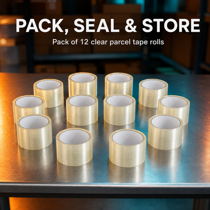 Parcel Tape 48mm X 66m Strong Heavy Duty for Secure Box Packing 12-Rolls Clear