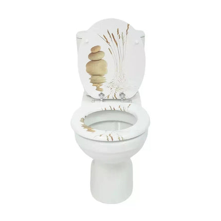 18" UNIVERSAL BATHROOM TOILET SEAT PEBBLES & GRASS NOVELTY WC SEAT + FITTINGS