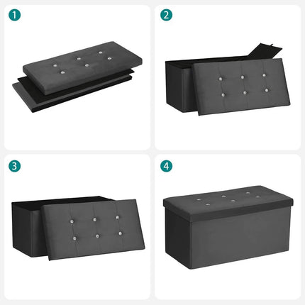 OTTOMAN STORAGE BOX FOLDING STORAGE OTTOMAN POUFFE BENCH SEAT TOY BOX 76cm