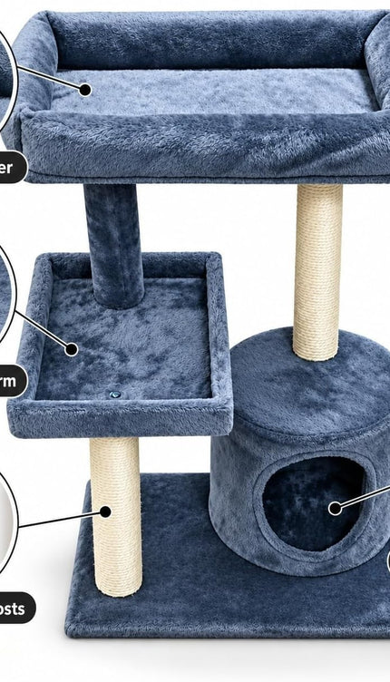 Mid-Height Cat Tree Tower 80CM Multi Level Activity Centre Sisal Scratching Post