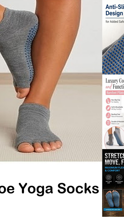 Open Toe Yoga Socks Light Grey Balance Comfort & Non Slip Grip Exercise Socks