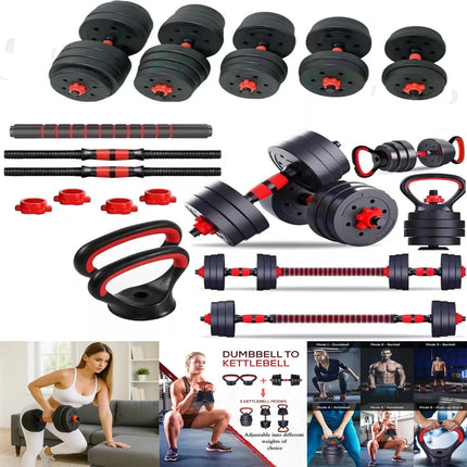 6-in-1 Adjustable Dumbbell Barbell Kettlebell Set Strength Training Home Gym