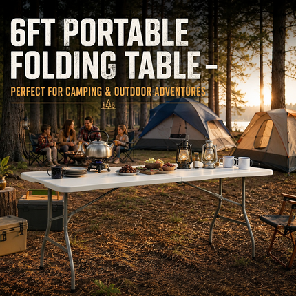 2x Folding Table Portable Trestle Camping Picnic Party Garden Market Stall 6ft