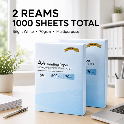 A4 Printer Paper 70gsm 1000 Sheets White 2 Ream Multipurpose Inkjet Laser Copier
