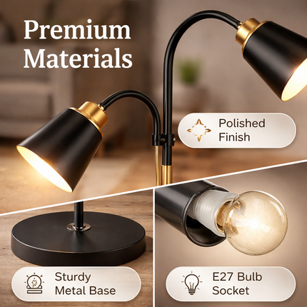 Floor Lamp with Dual Heads E27 Reading Light Modern Rotating Adjustable for Home