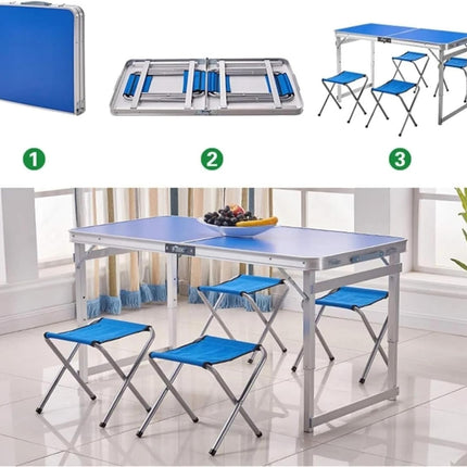 Portable Folding Camping Table & 4 Stools Set Adjustable Aluminium Outdoor BBQ