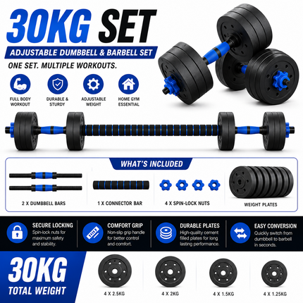 Dumbbell Barbell Set 30KG All In One Exercise Kit