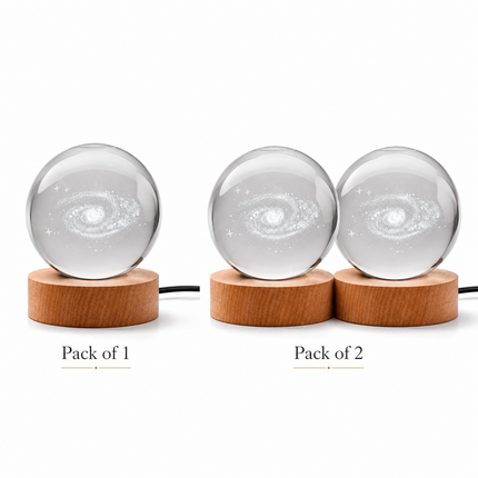 Galaxy Crystal Ball Night Light 8cm 3D Engraved - Wooden Base Warm White + RGB