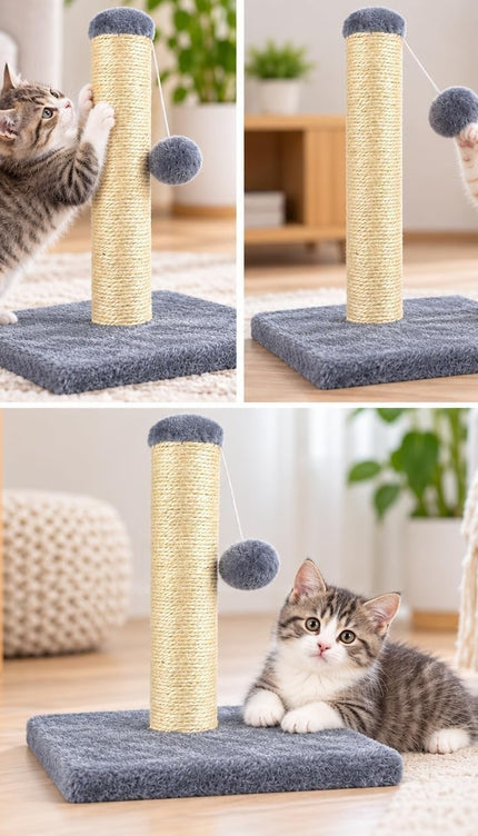 Cat Scratching Post 35cm Sisal Scratcher Kitten Activity Centre Hanging Ball Toy