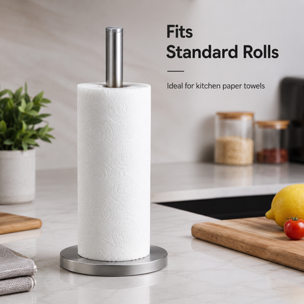 Kitchen Roll Holder Stainless Steel Freestanding Paper Towel Stand Silver 32.5cm