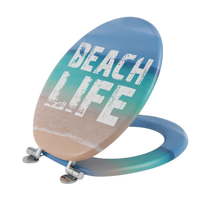 Universal Toilet Seat Beach Life Theme MDF Easy Fit Bathroom WC Seat 18 Inches