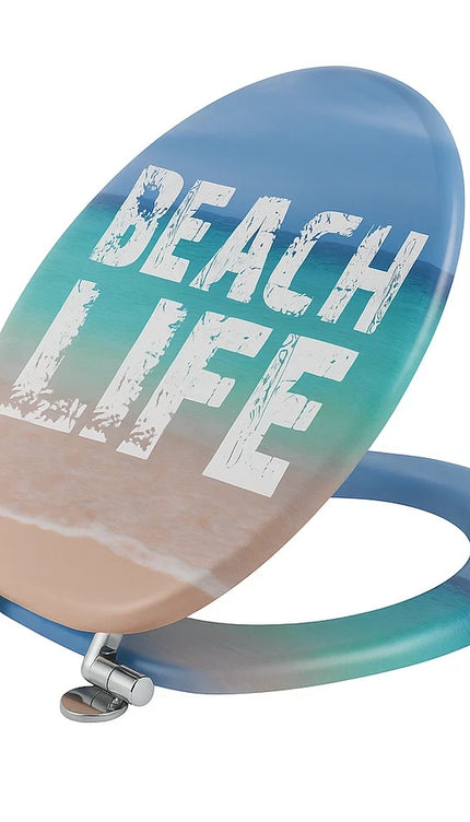 Universal Toilet Seat Beach Life Theme MDF Easy Fit Bathroom WC Seat 18 Inches