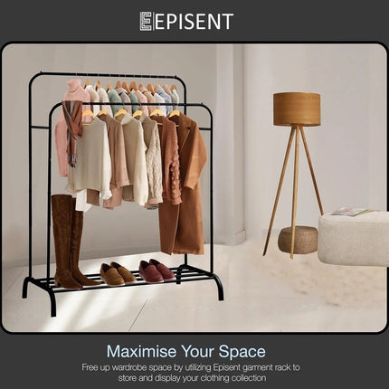 Double Clothes Rail Heavy Duty Garment Rack with Shoe Storage Display Stand