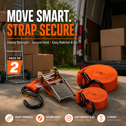 2x Ratchet Tie Down Straps 4.5m Heavy Duty Cargo Lashing Belt