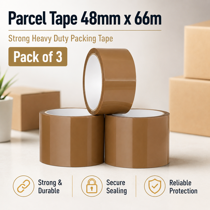 Parcel Tape 48mm X 66m Strong Heavy Duty for Secure Box Packing 3-Rolls Brown