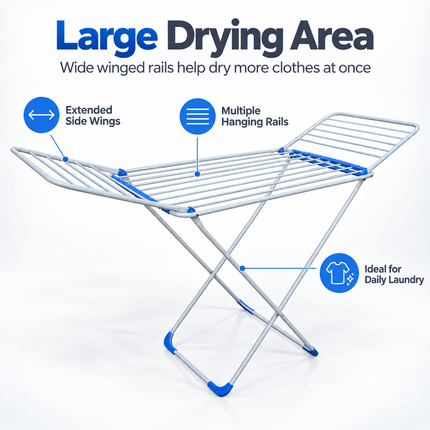 Winged Folding Clothes Airer Heavy Duty Metal Laundry Drying Rack Indoor 18M/25M