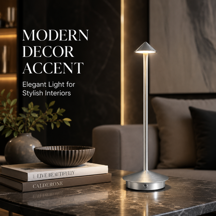 Cordless LED Table Lamp USB-C Rechargeable Dimmable Metal Light 3 Colour Modes