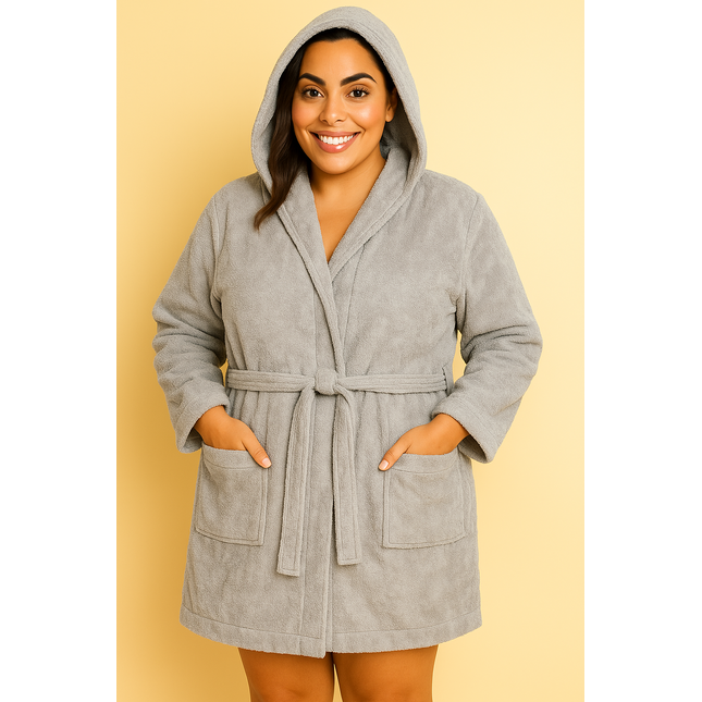 Large Silver Grey Unisex Cotton Terry Bathrobe Gown Soft Spa Robe Men Women