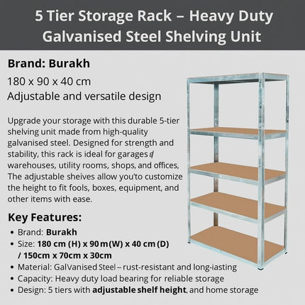 5 Tier Steel Garage Shelving Unit – Silver