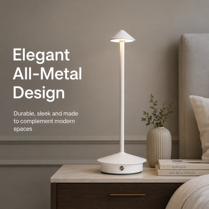 Cordless LED Table Lamp USB-C Rechargeable Dimmable Metal Light 3 Colour Modes