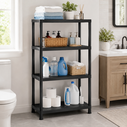 Storage Shelving 4 Tier Black Plastic Rack Pack 2 Home Garage