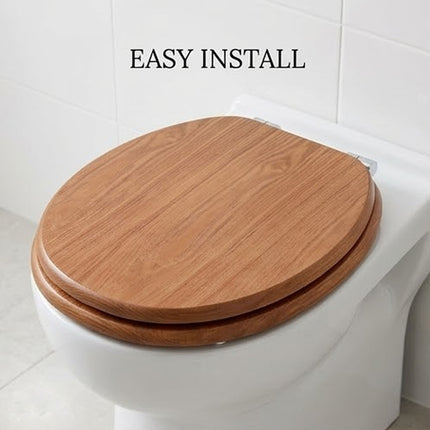 18" Universal Toilet Seat With Fittings Brown MDF Wooden Bathroom WC Seat
