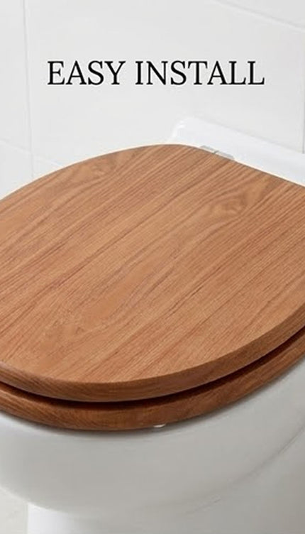 18" Universal Toilet Seat With Fittings Brown MDF Wooden Bathroom WC Seat