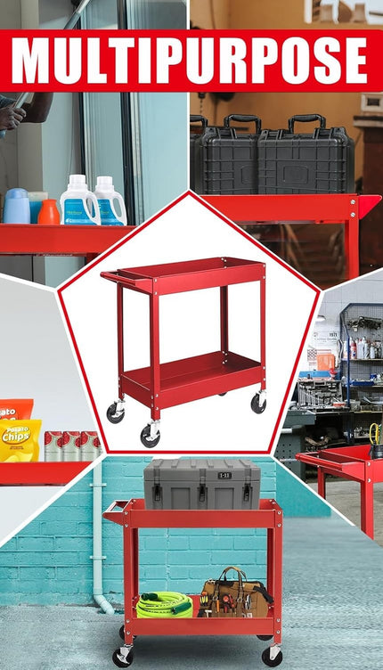 Heavy Duty Garage Tool Trolley 2 Tier Wheel Cart Storage Shelf for Workshop DIY