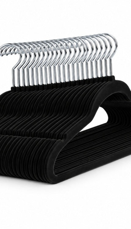 20 Pack Velvet Hangers Black Non Slip Flocked Coat Clothes Wardrobe Space Saving