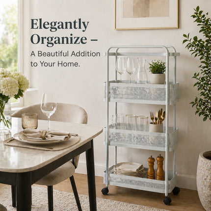 4 Tier Slim Rolling Utility Cart White Plastic Storage Organizer With Wheels