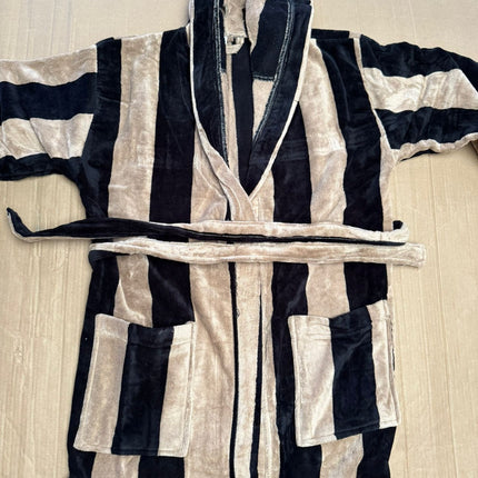 Large beige & Black Unisex Cotton Terry Bathrobe Gown Soft Spa Robe Men Women
