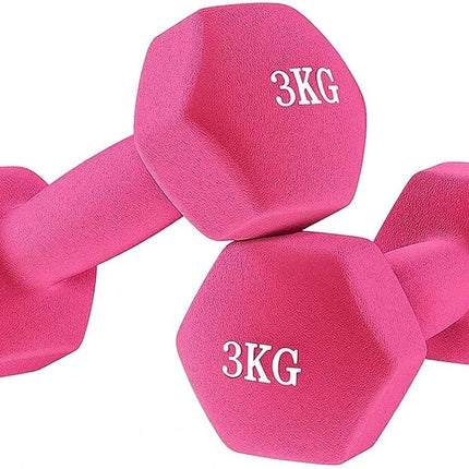Neoprene Dumbbells 3KGx2 Set Hand Weights Iron Aerobic Workout Fitness Gym Pink