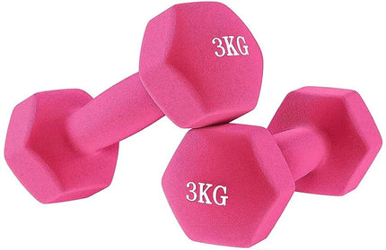 Neoprene Dumbbells 3KGx2 Set Hand Weights Iron Aerobic Workout Fitness Gym Pink
