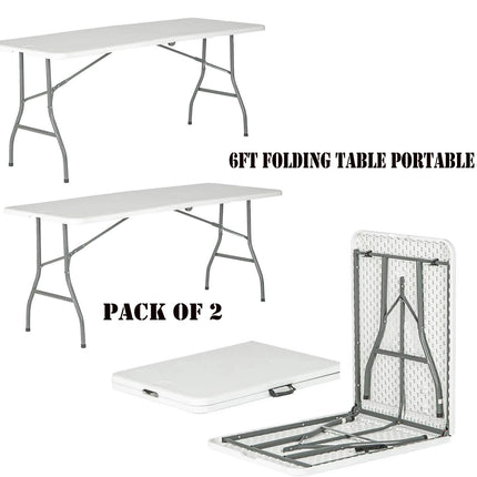 2x Folding Table Portable Trestle Camping Picnic Party Garden Market Stall 6ft