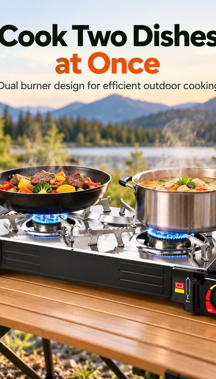 Portable Double Burner Butane Stove Outdoor Camping Cooker BBQ Easy Ignition