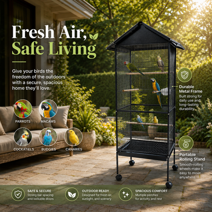 Large Bird Cage With Stand Metal Parrots Macaw Cockatiel Budgie Canary Enclosure
