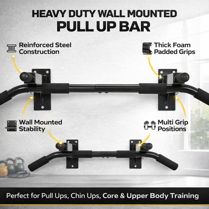 Pull Up Bar Wall Mounted Heavy Duty Chin Up Bar Foam Padded Grips for Home Gym